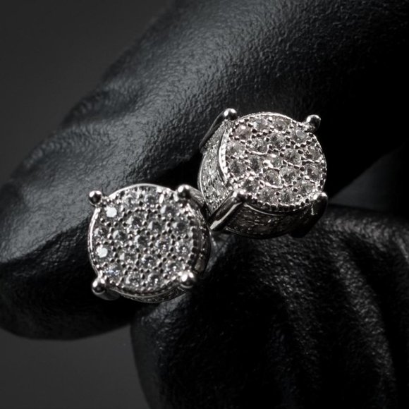 4 Prong Set Iced Sterling Silver Bullet Earrings - Picture 2 of 4